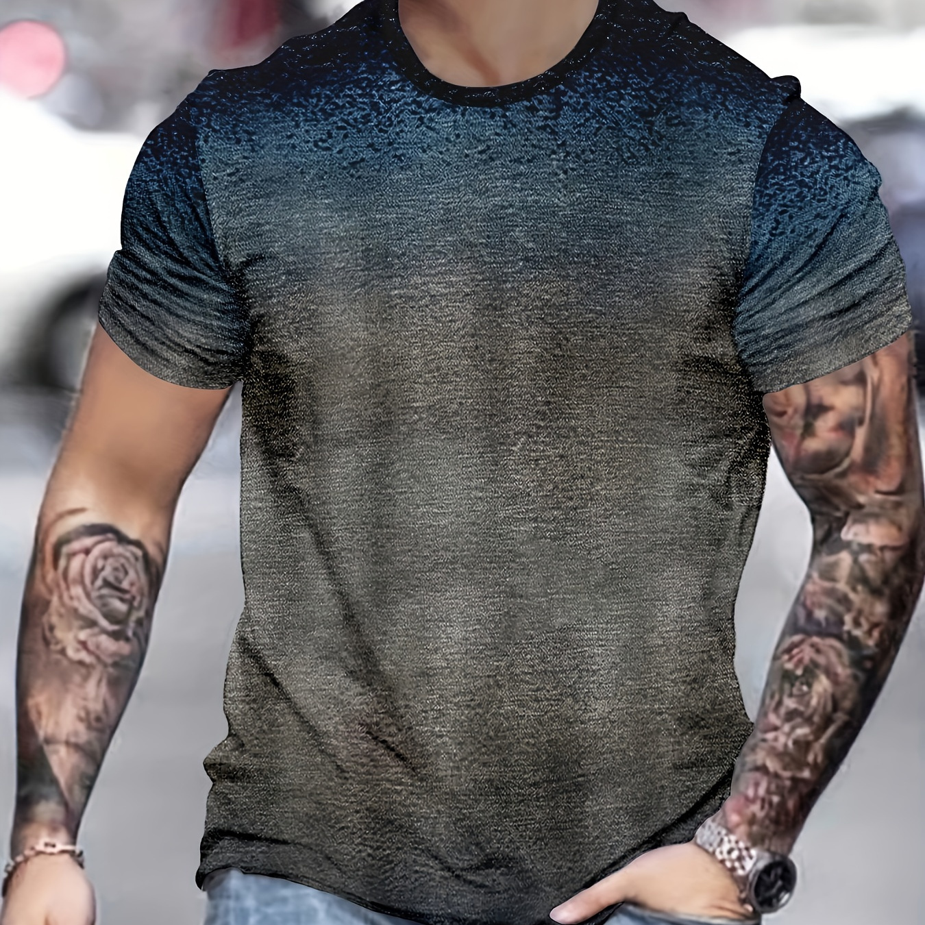 

Summer Men's Outdoor Casual Sports Fashion Comfortable Round Neck Short Sleeve, Gradient Color For And 3d Print For Vacation Spots