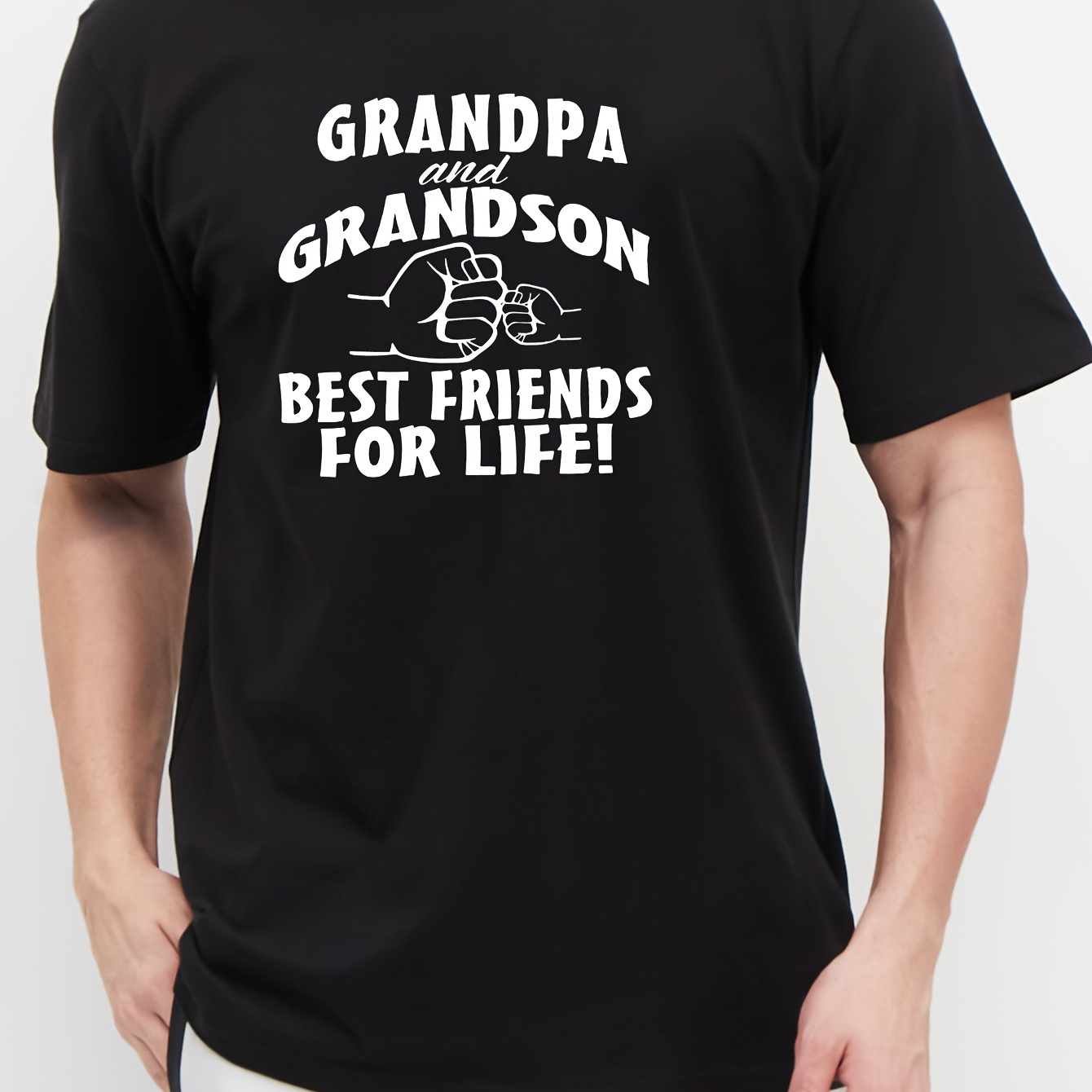 

Grandpa And Grandson Print T-shirt, Stylish And Breathable Street , Simple Comfy Cotton Top, Casual Crew Neck Short Sleeve T-shirt For Summer