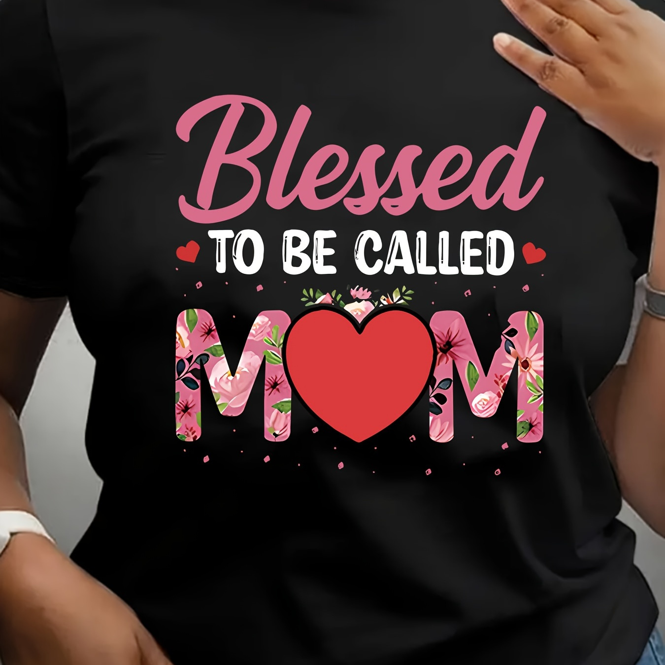 

Blessed Mom Print T-shirt, Casual Short Sleeve Crew Neck Top For Spring & Summer, Women's Clothing