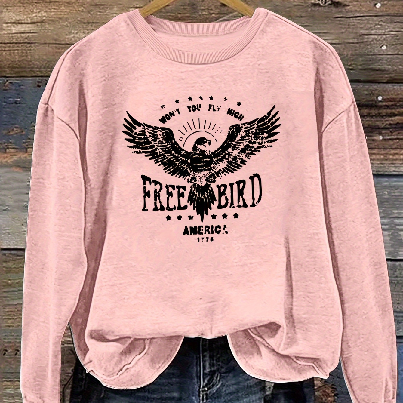 

Eagle & Letter Print Pullover Sweatshirt, Casual Long Sleeve Crew Neck Sweatshirt, Women's Clothing