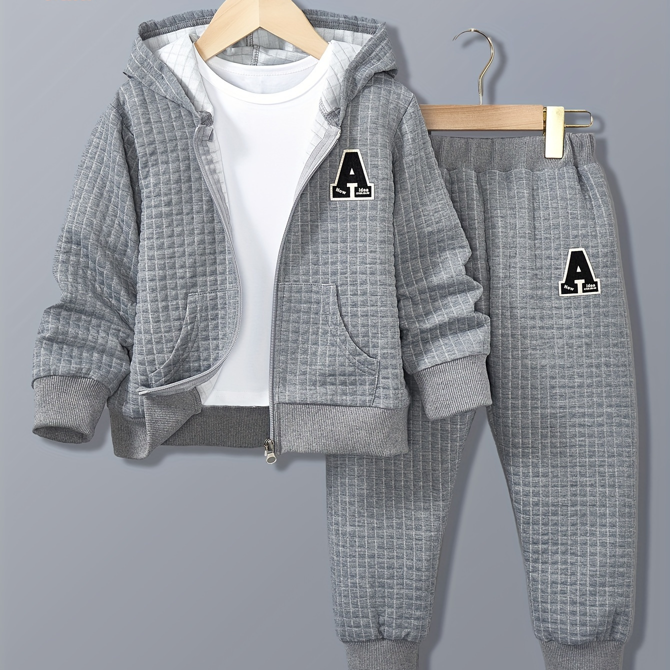 

2pcs Boy's A Pattern Textured Long Sleeve Hooded + Pants, Co-ord Set For And As