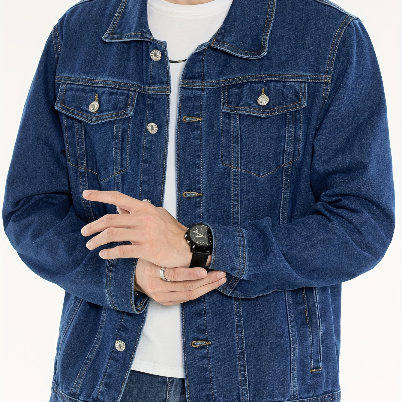 

Men's Casual Fashion Denim Jacket, Relaxed Fit Turn-down Collar Denim Coat With Button Closure