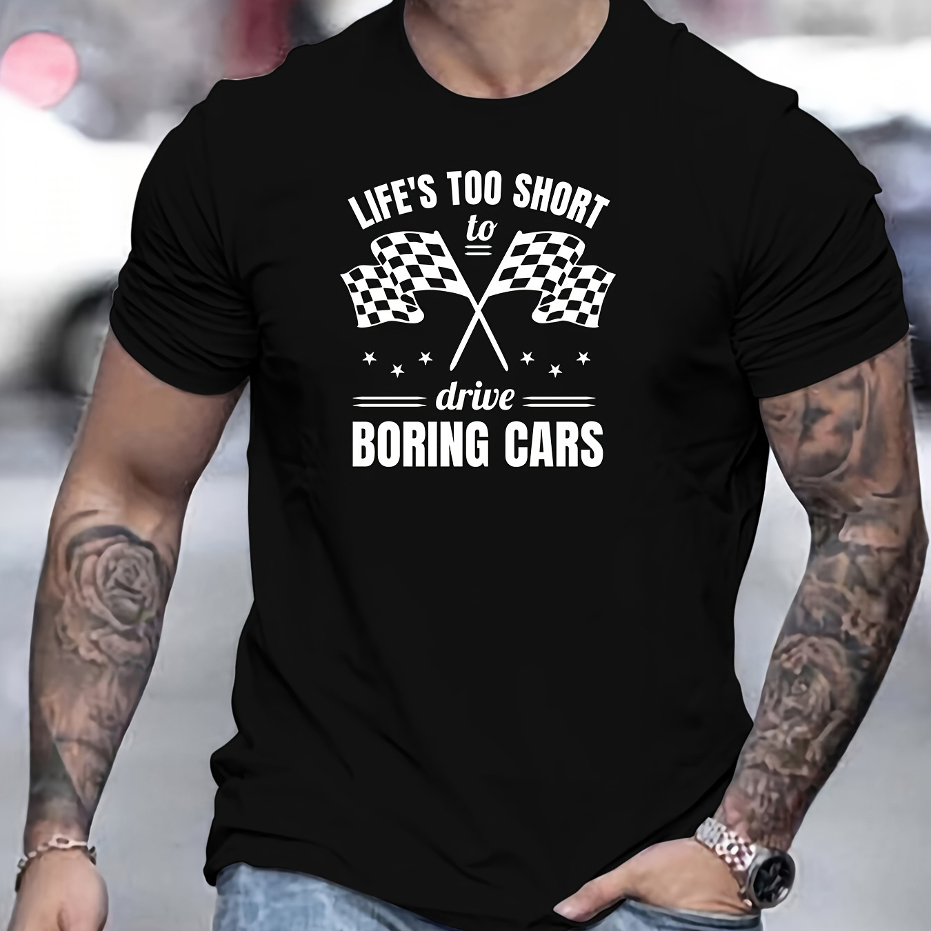 

...boring Cars Print T Shirt, Tees For Men, Casual Short Sleeve T-shirt For Summer