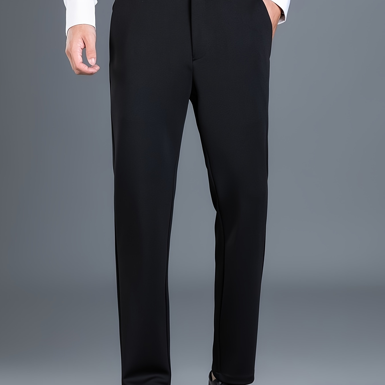 Classic Design Dress Pants Men's Formal Solid Color Slightly - Temu Germany