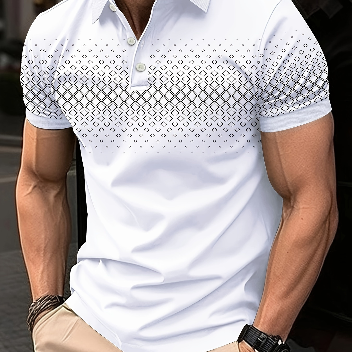 

Men's Argyle Pattern Print Short Sleeve Golf T-shirt For Summer, Business Trendy Tennis Tees For Males, Slim Fit Clothing For Male