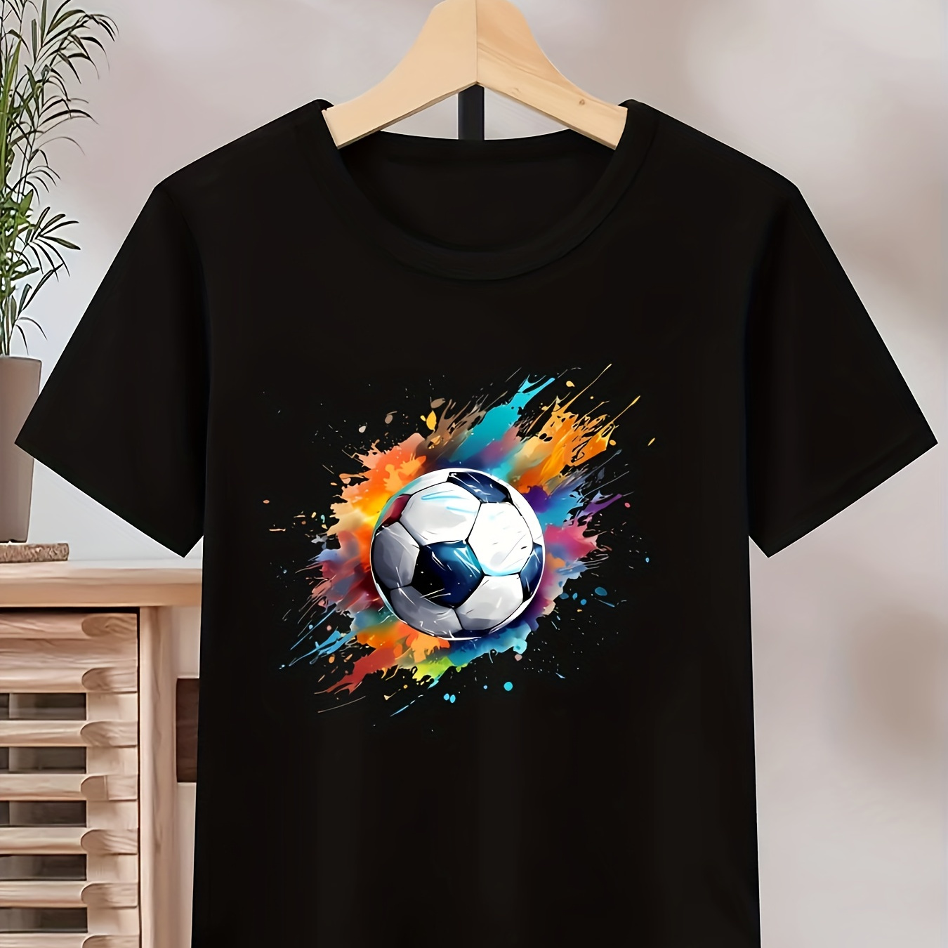 

T-shirt Élégant Pour Enfants Avec Impression De Football, Haut Décontracté À Manches Courtes Et Col Rond Pour Garçons, Léger Et Confortable Pour L'été