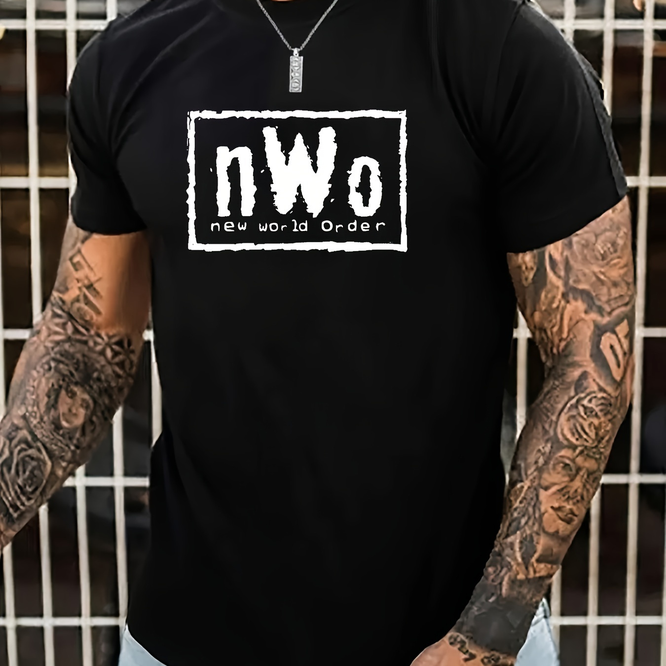 

Plus Size T-shirt For Men, Nwo Print Tees For Males, Summer Casual Stylish Tops, Daily Life Outdoor Sports Tops