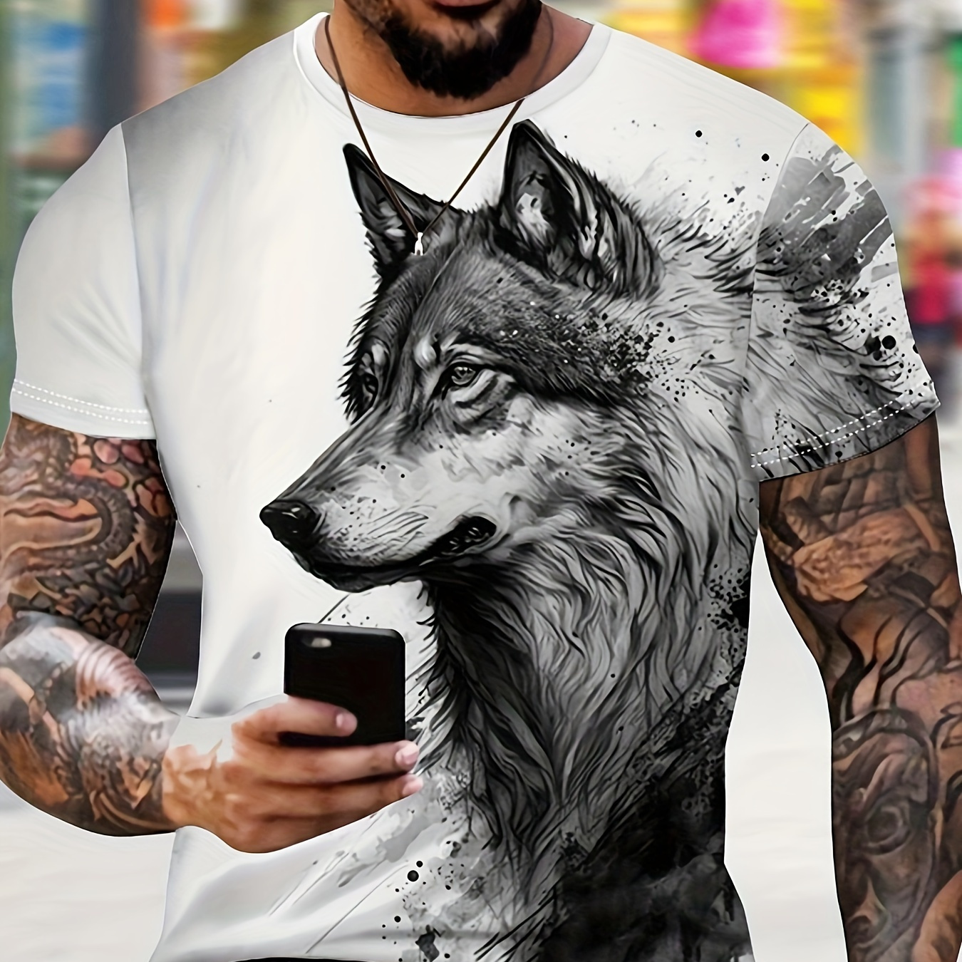 

Anime Cool Wolf Men' Short Sleeve Crew Neck T-shirt, Summer Outdoor, As Gifts