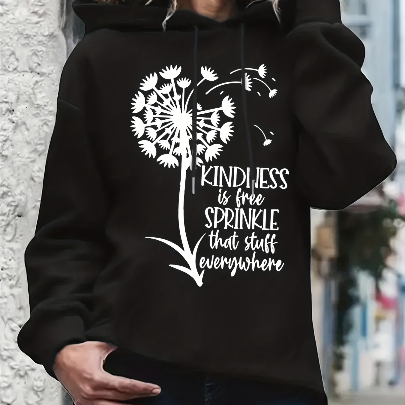 Felpa Con Cappuccio Oversize Donna Stampa Dente Di Leone - Misto Cotone Maniche Lunghe S-2XL