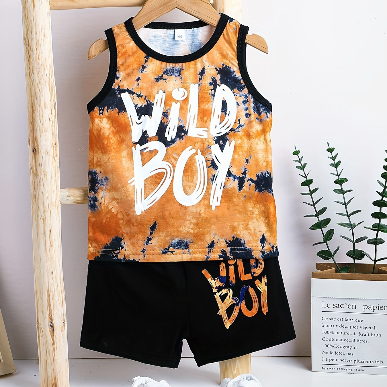 

Toddler Boys Tank Top & Matching Shorts With Wild Boy Print Baby Kids Clothes Summer