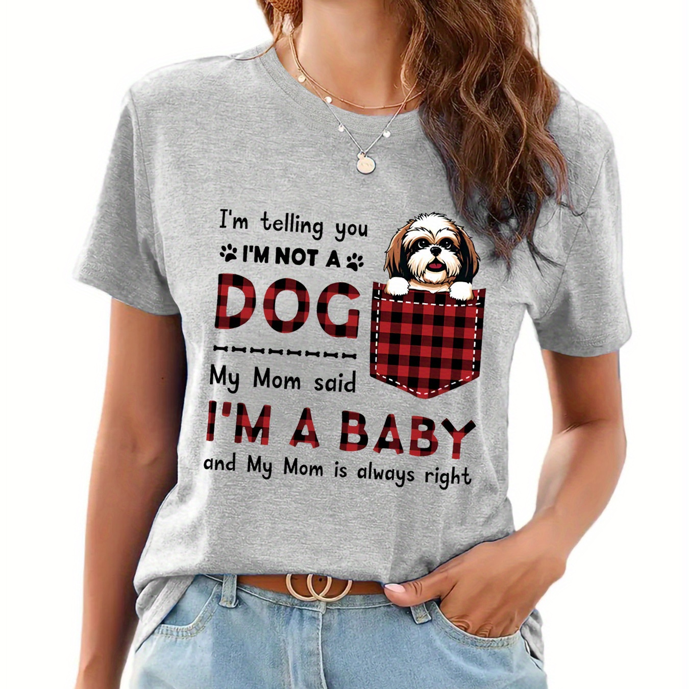 

Dog Print T-shirt, Short Sleeve Crew Neck Casual Top For Summer & Spring, Women's Clothing