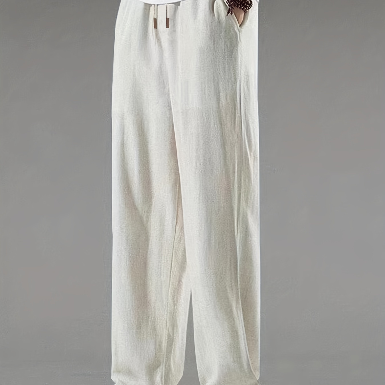 

Classic Design Comfy Loose Fit Pants, Men's Waist Drawstring Slant Pocket Casual Pants For 4 Seasons