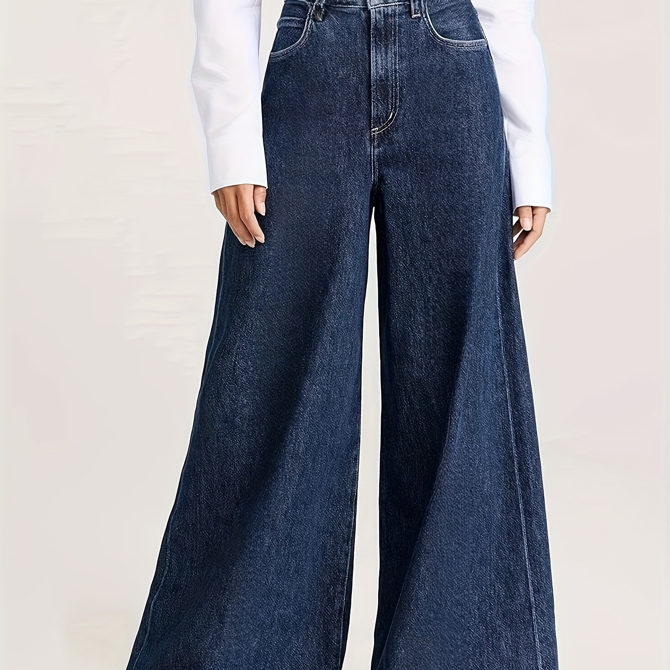 

Jeans Taille Haute à Jambes Larges pour Femmes, Style Décontracté, Couleur Unie, Pantalon en Denim Extensible Moyen avec 70% , 28.0% Polyester, 2.0% Élasthanne pour Toutes les