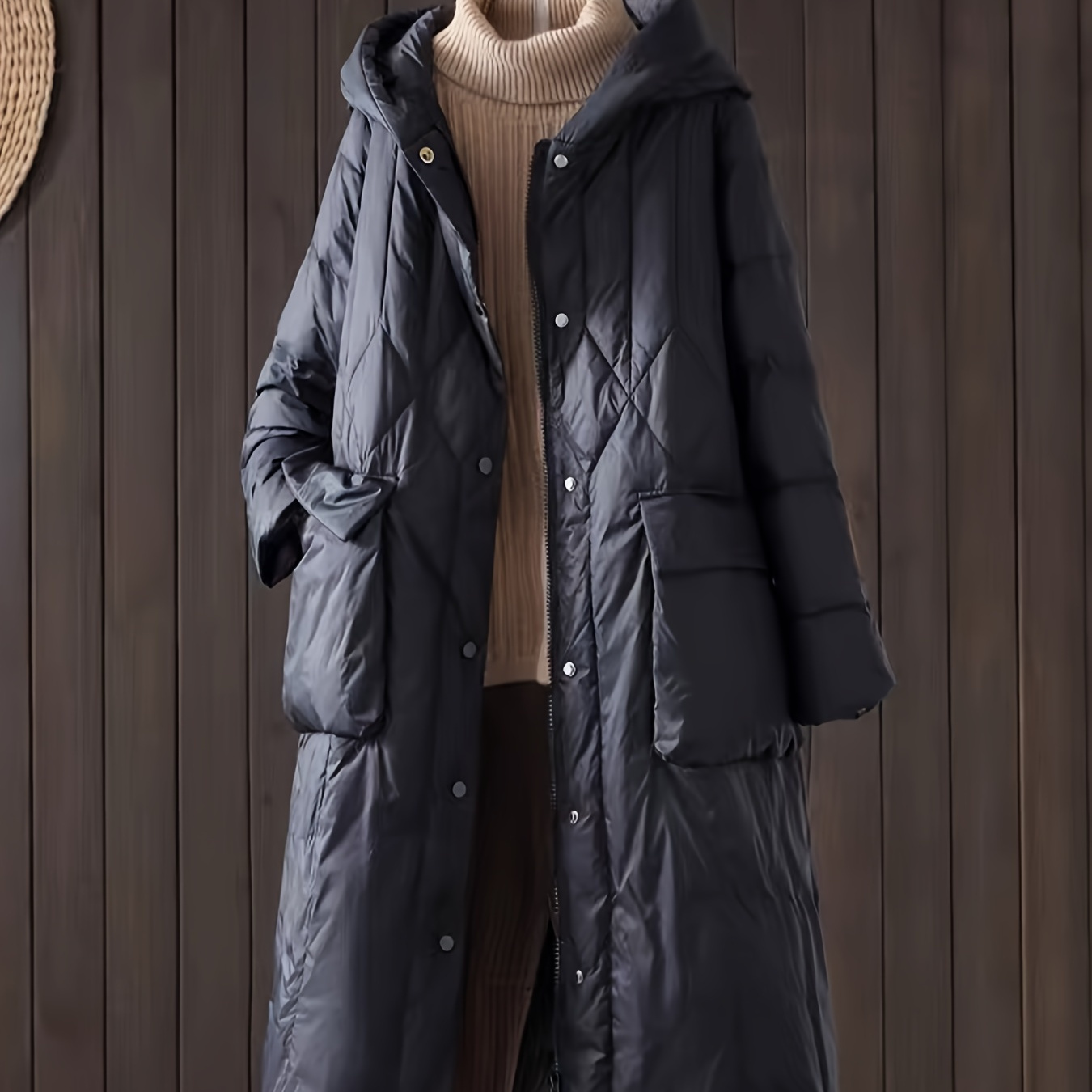 Knee Long Puffer Coat Simple Fashion Thickened Warm Winter Coldproof Hooded  Jacket Womens Clothing - Sports & Outdoors - Temu