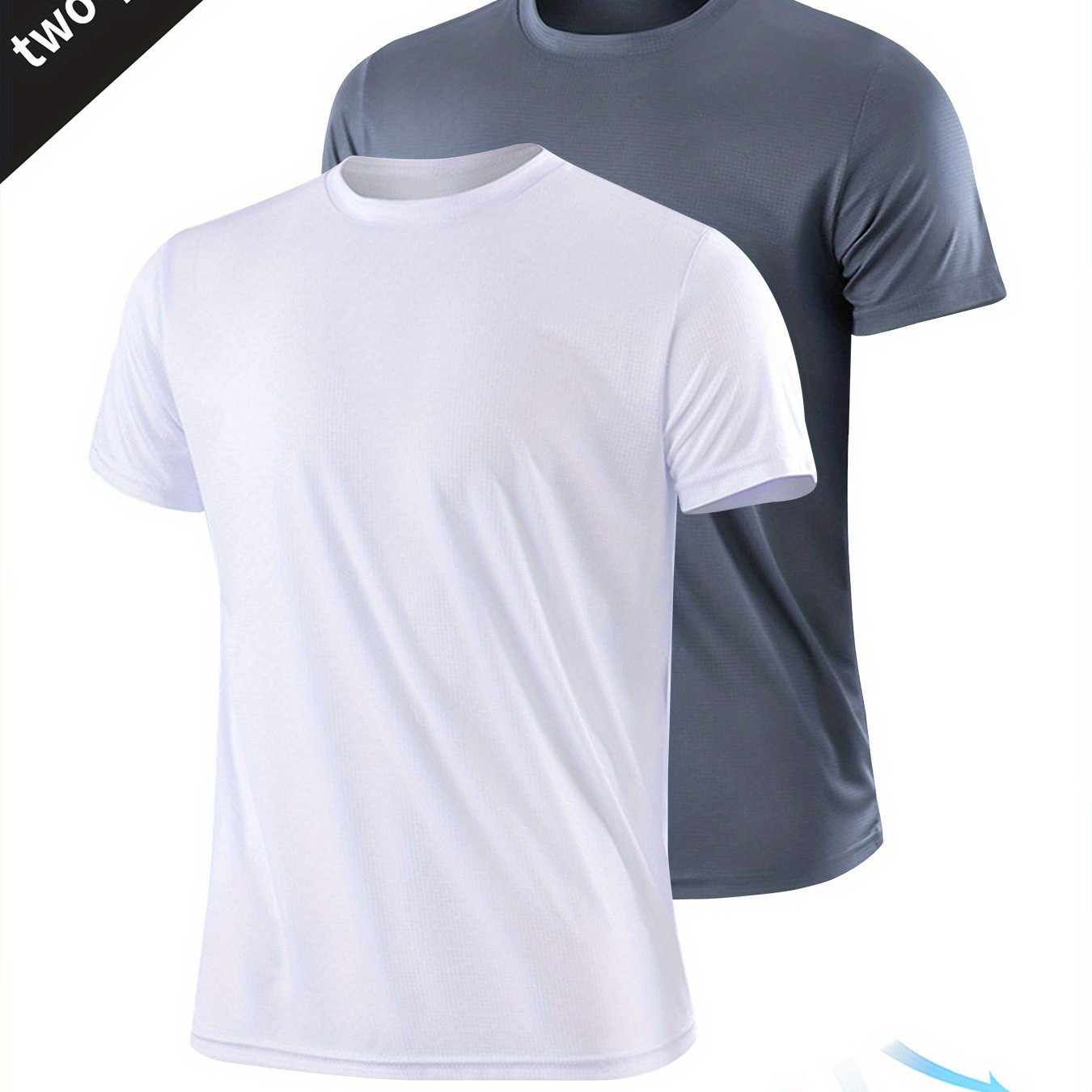 

2pcs Quick-drying Men's Solid Active T-shirts Set, Short Sleeve Crew Neck Breathable Top, Summer Running Training