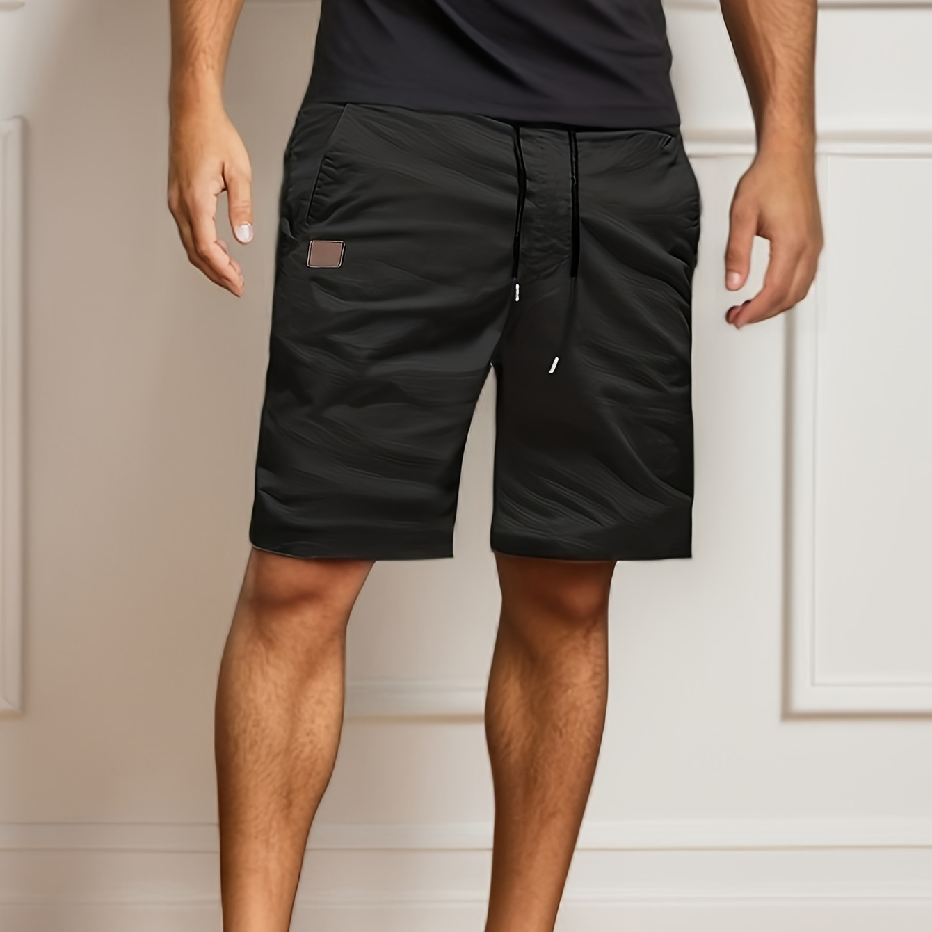 

Solid Casual Men's Drawstring Cargo Shorts, Men's Work Short Pants, Summer Outdoor