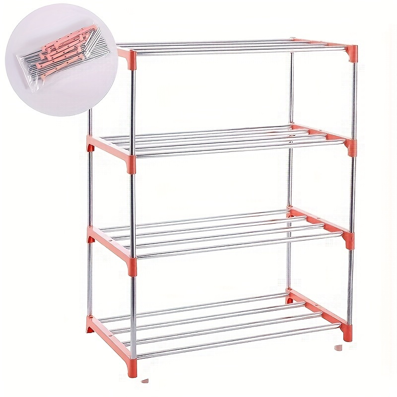 1pc 4 Tier Shoes Rack Expandable Free Standing Shoe Storage Metal Iron