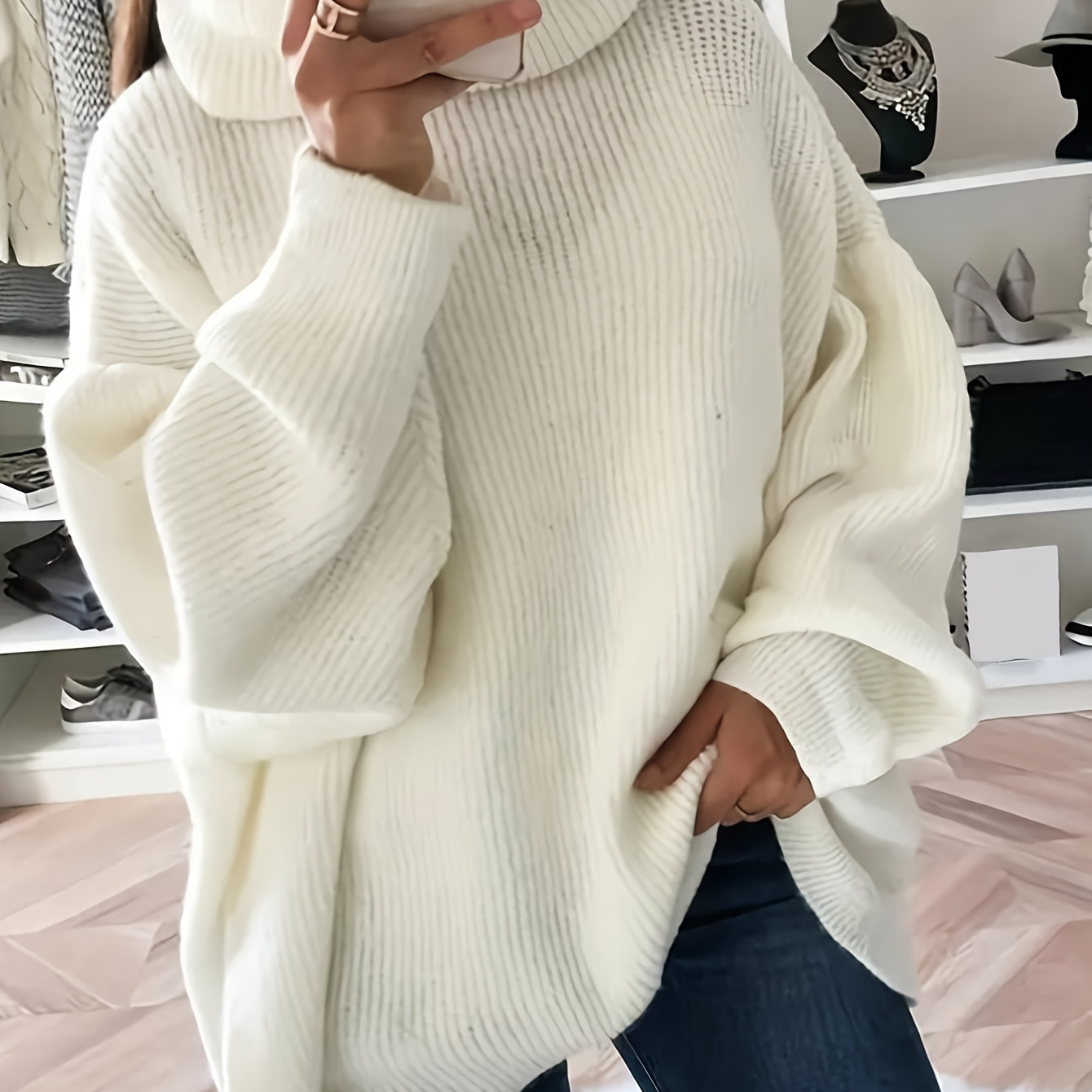 

Plus Size Solid Color Turtle Neck Sweater, Casual Long Sleeve Sweater For Fall & Winter, Women's Plus Size Clothing