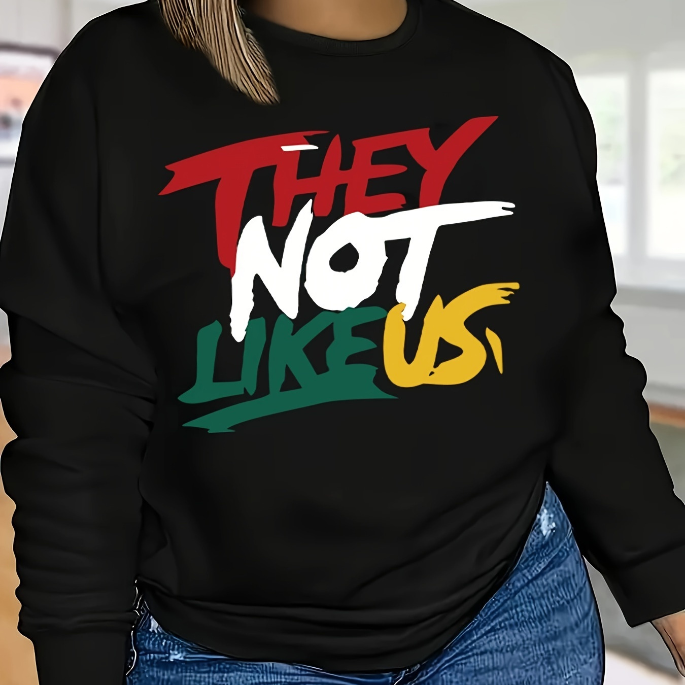 

Women's " Not " Graphic Sweatshirt - Black Long Sleeve Pullover With Letter Print, Casual Fall/winter Polyester Knit Top, Casual Winter Wear | Graphic Pullover | Vibrant