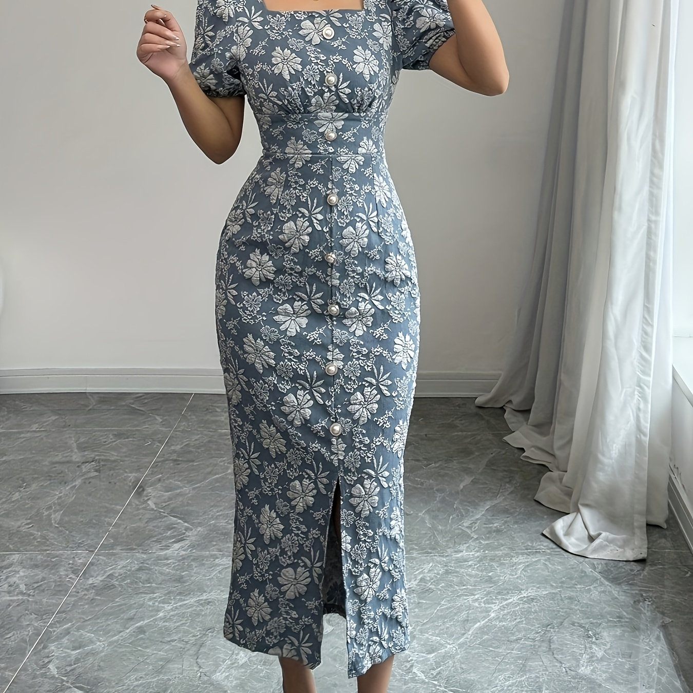 今期 Floral Jacquard Volume Sleeves Dress SALE】Floral Jacquard Volume Sleeves Dress / 303165251001