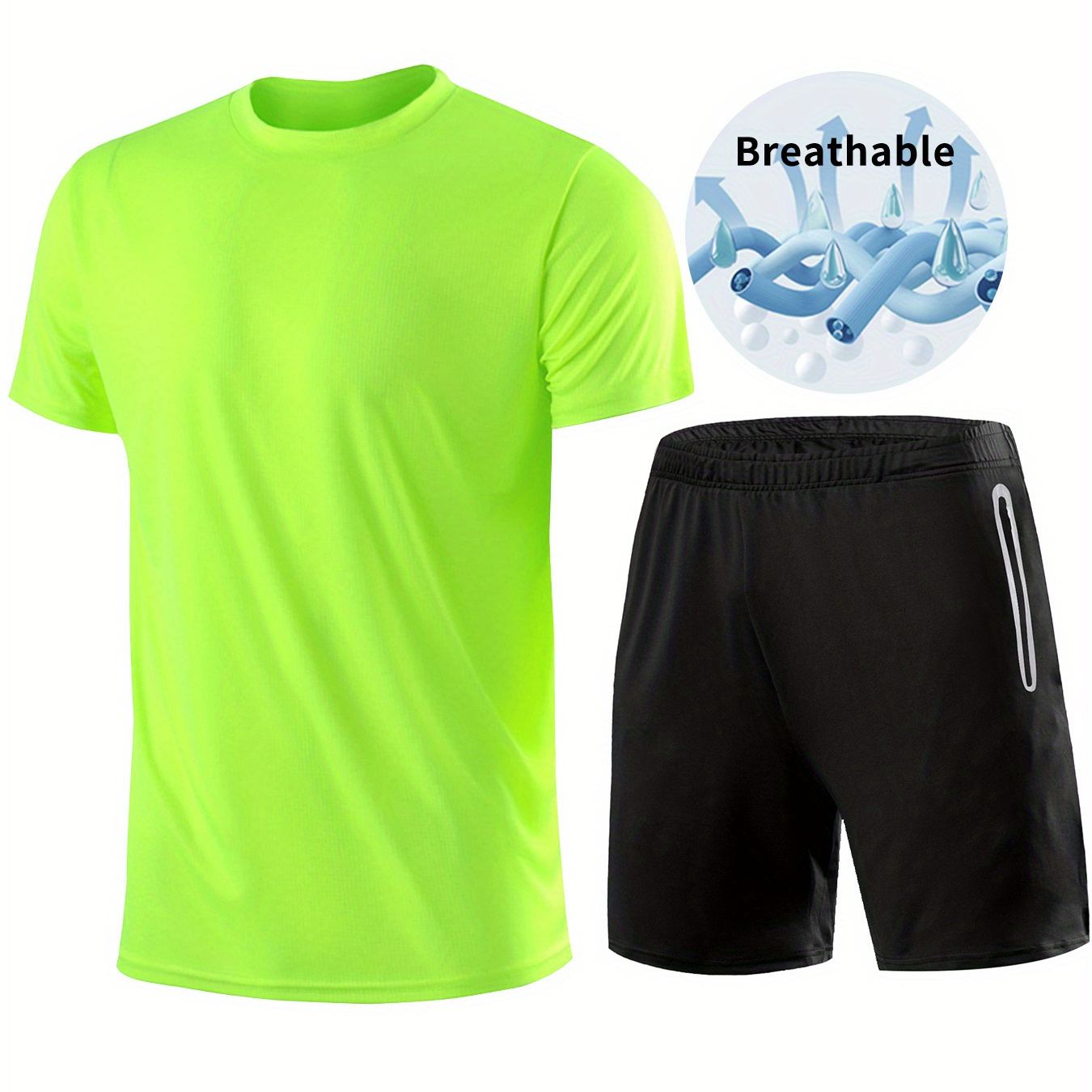 

2-piece Men's Quick Dry Summer Sportswear Set, Men's Solid Breathable Short Sleeve Round Neck T-shirt & Running Shorts With Zipper Pockets