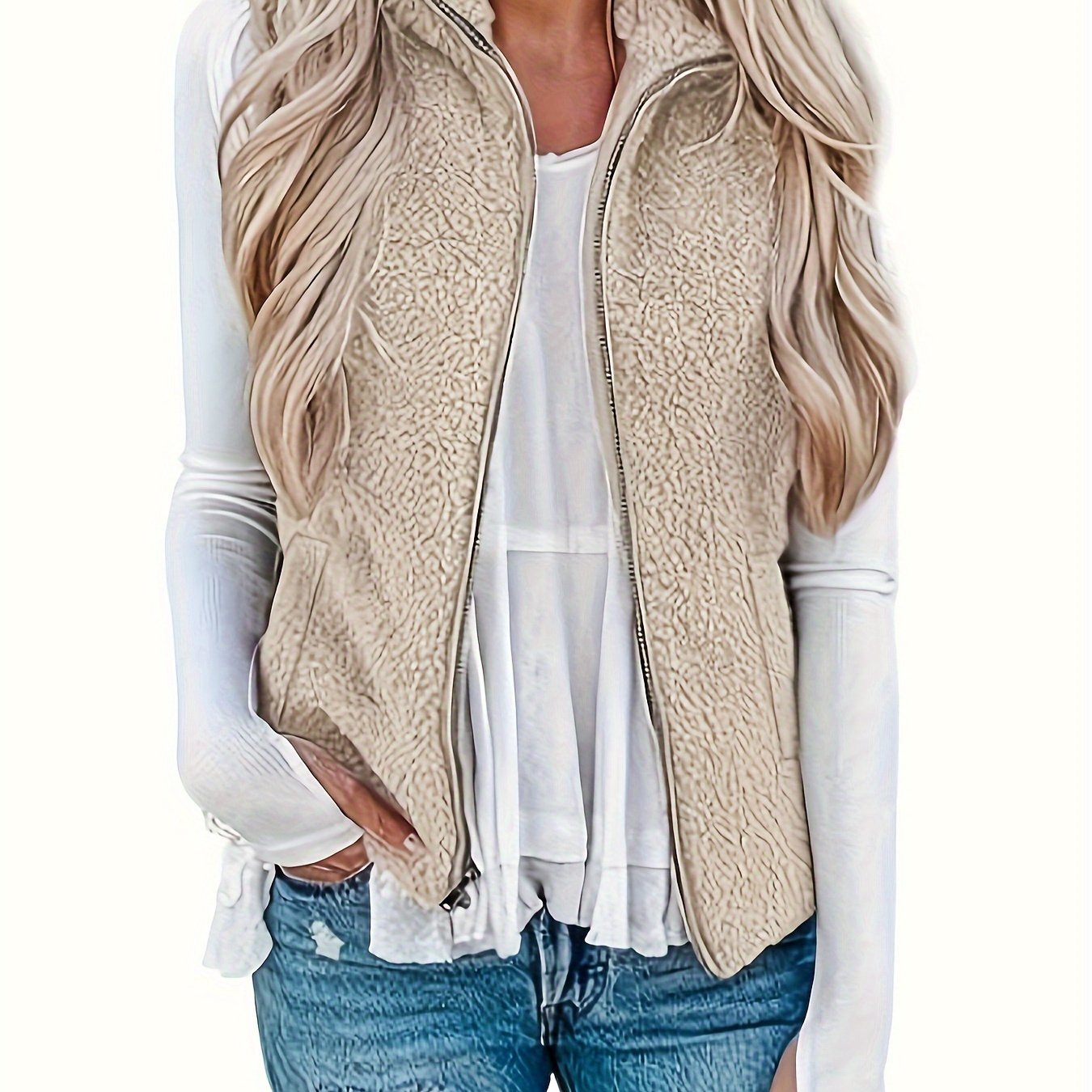 

Gilet de 1pc - , , Unie, Fermeture Éclair, Col, Non Extensible, Lavable en et Nettoyable à Sec, /Hiver, Vêtements Femmes Adultes