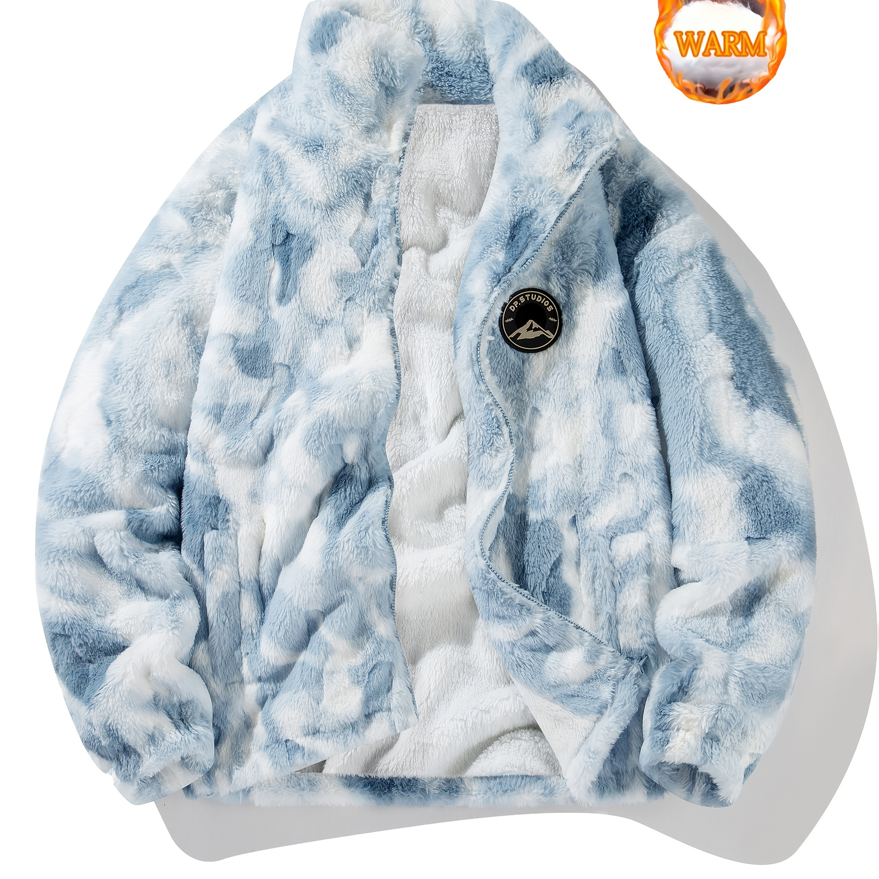 

Men' Tie-dye Fleece Jacket - Warm, Stand Collar Coat For Fall/winter - Trendy Item