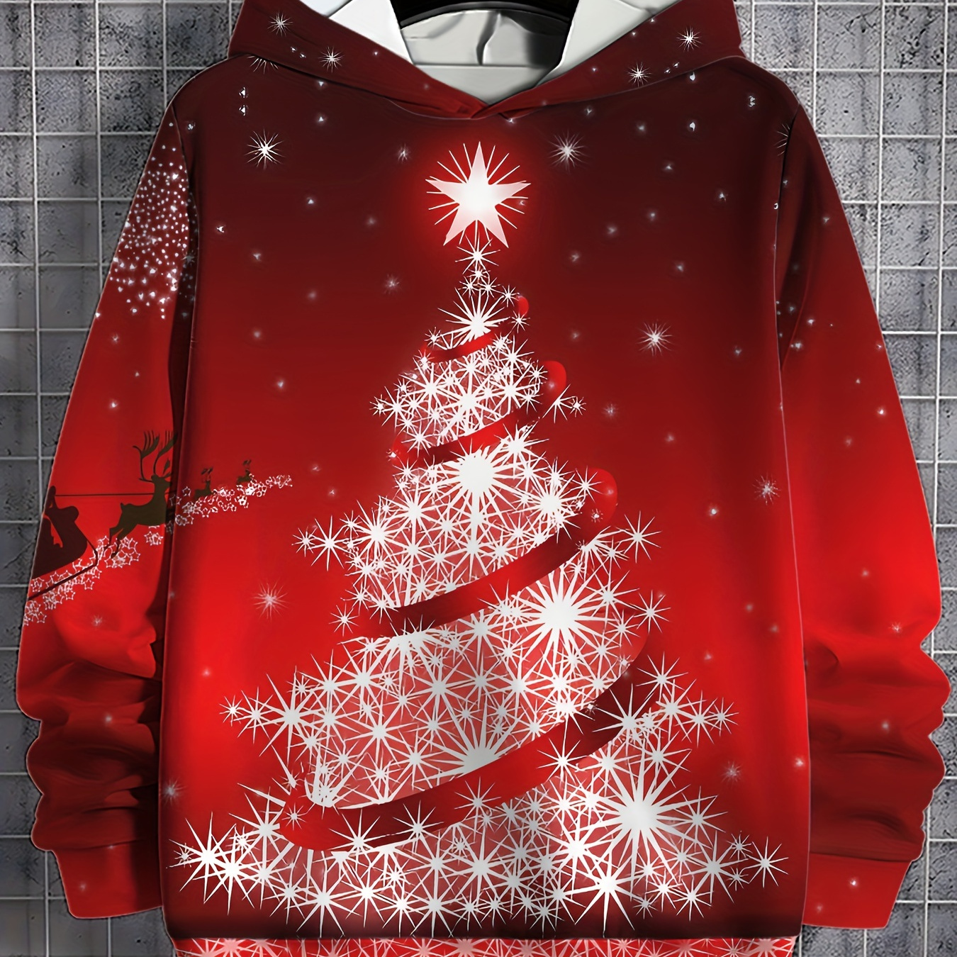 

Sweat à Capuche Tendance pour Homme avec Imprimé Sapin de Noël 3D - Pull Décontracté, Manches Longues, Mélange de Polyester, Lavable en Machine