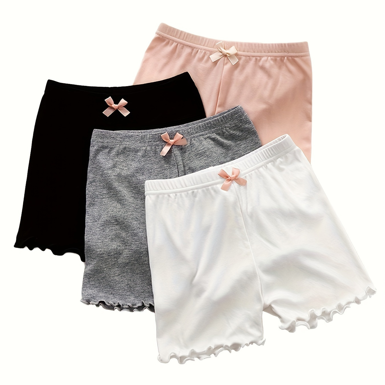 

4 Pieces Of Girls' Safety Pants Anti-slip Spring/summer Thin Little Girls Modal Leggings Solid Color Bow Three-point Insurance Pants Breathable