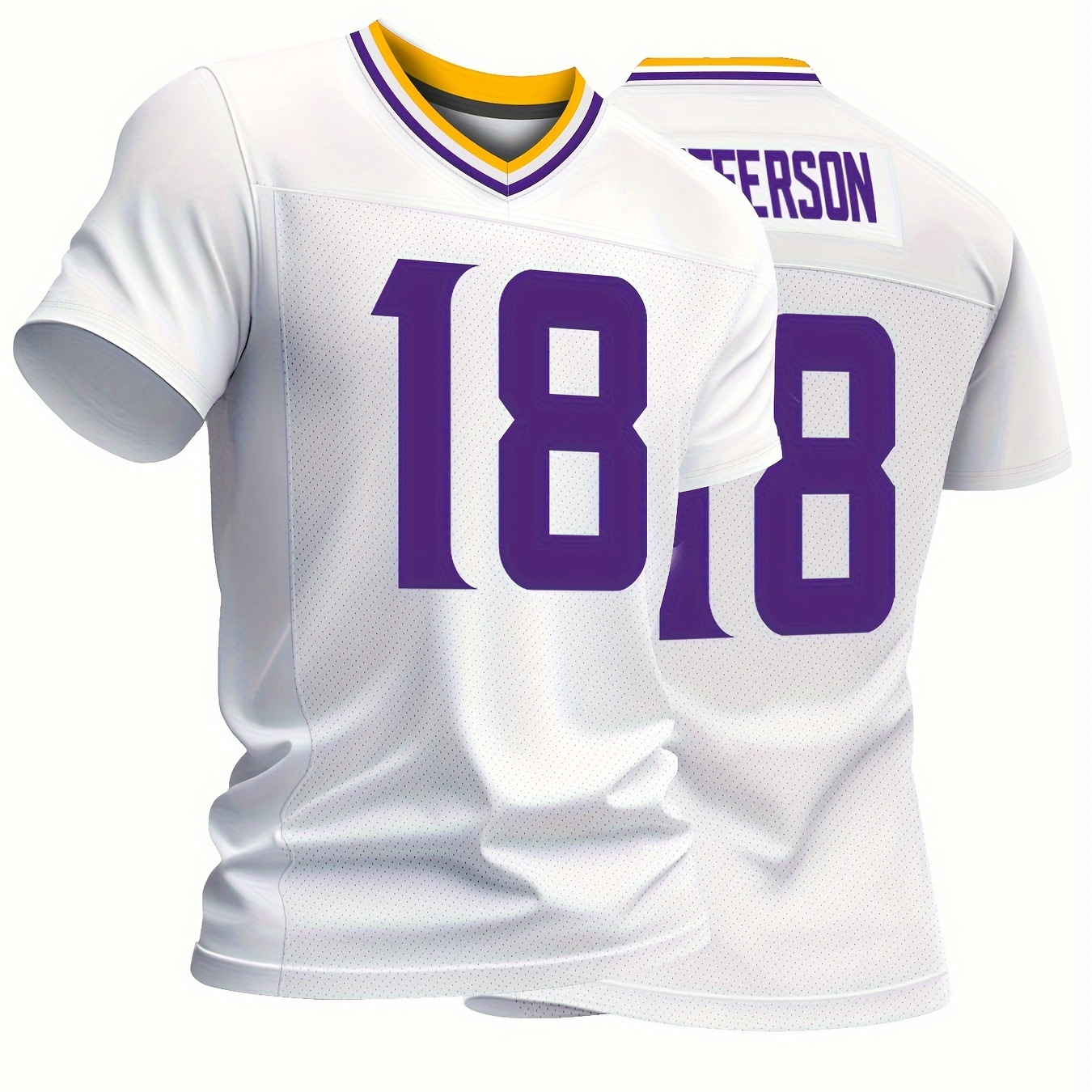 

Men's #18 White American Football Jersey, Breathable Polyester, V-neck, Embroidered, Stretch Knit, Sports Top For Casual, Training, Streetwear, Party, Vacation, Loose Fit, Adult & Youth Sizes