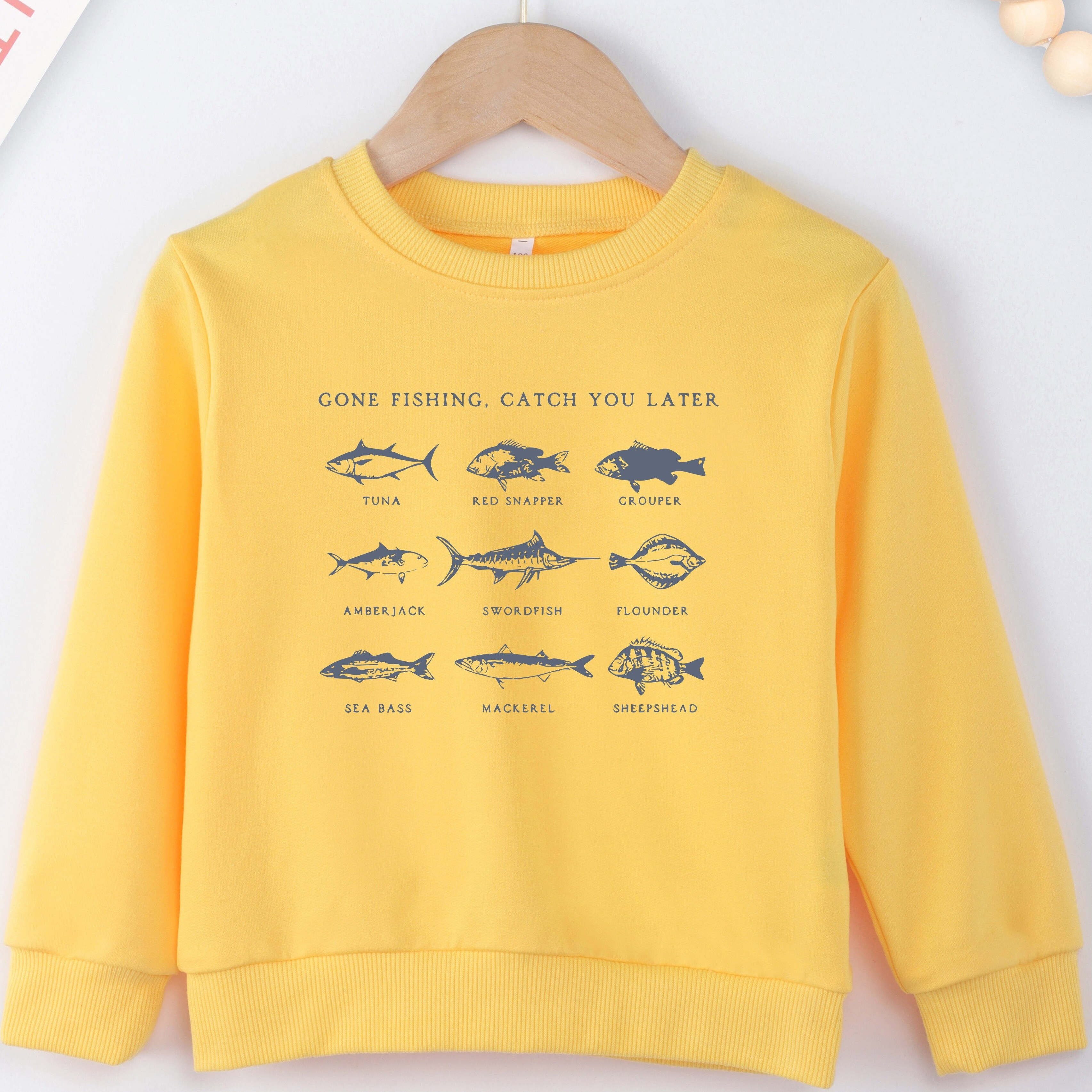 

Various Fish Print Boys Casual Creative Pullover Sweatshirt, Long Sleeve Crew Neck Tops, Kids Clothing Outdoor