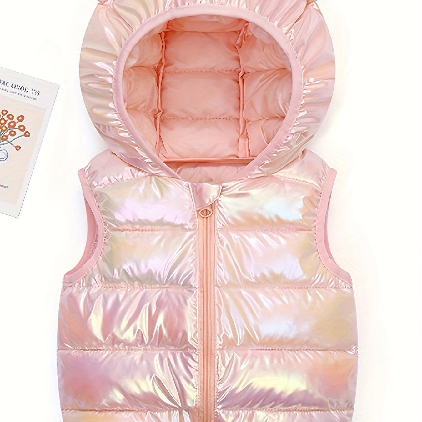 

Toddler Girl/ Boy Shiny Fabrics Cute Ears Hooded Vest Coat, Alternative-down Winter Puffer Vest Jacket, Children's Outerwear Vest