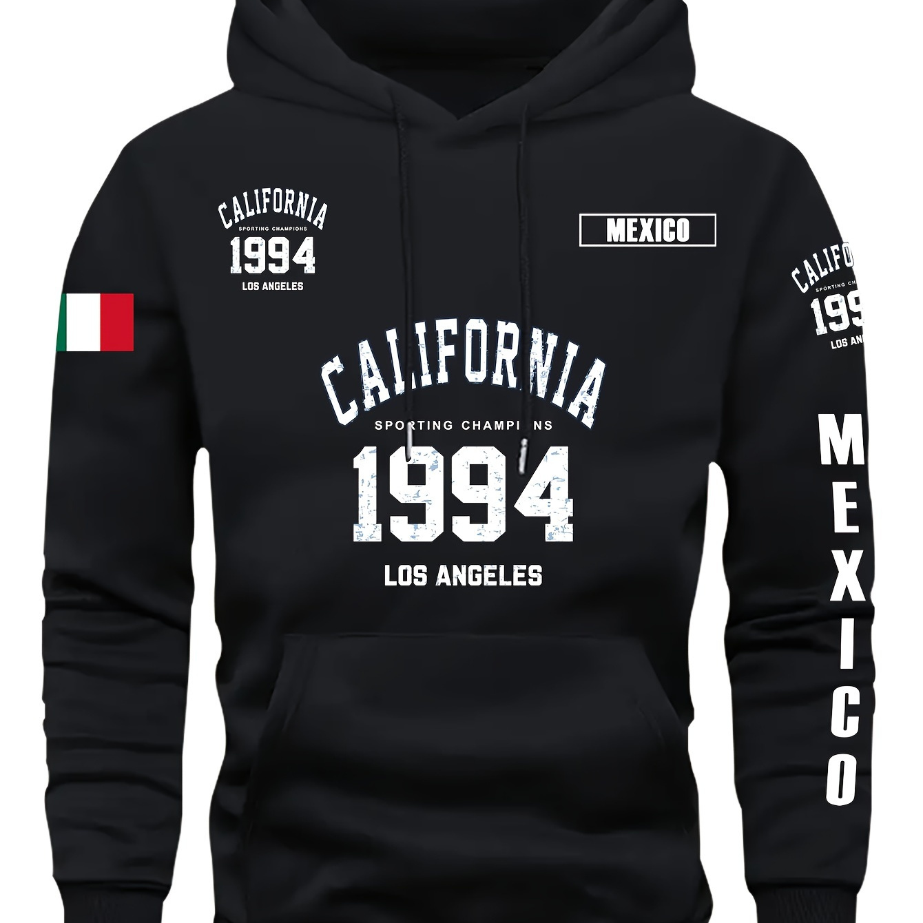 

California 1994 Print Men's Hooded Sweatshirt, Casual Streetwear Fashion Long Sleeve Hoodie, Basic Top For Sports &