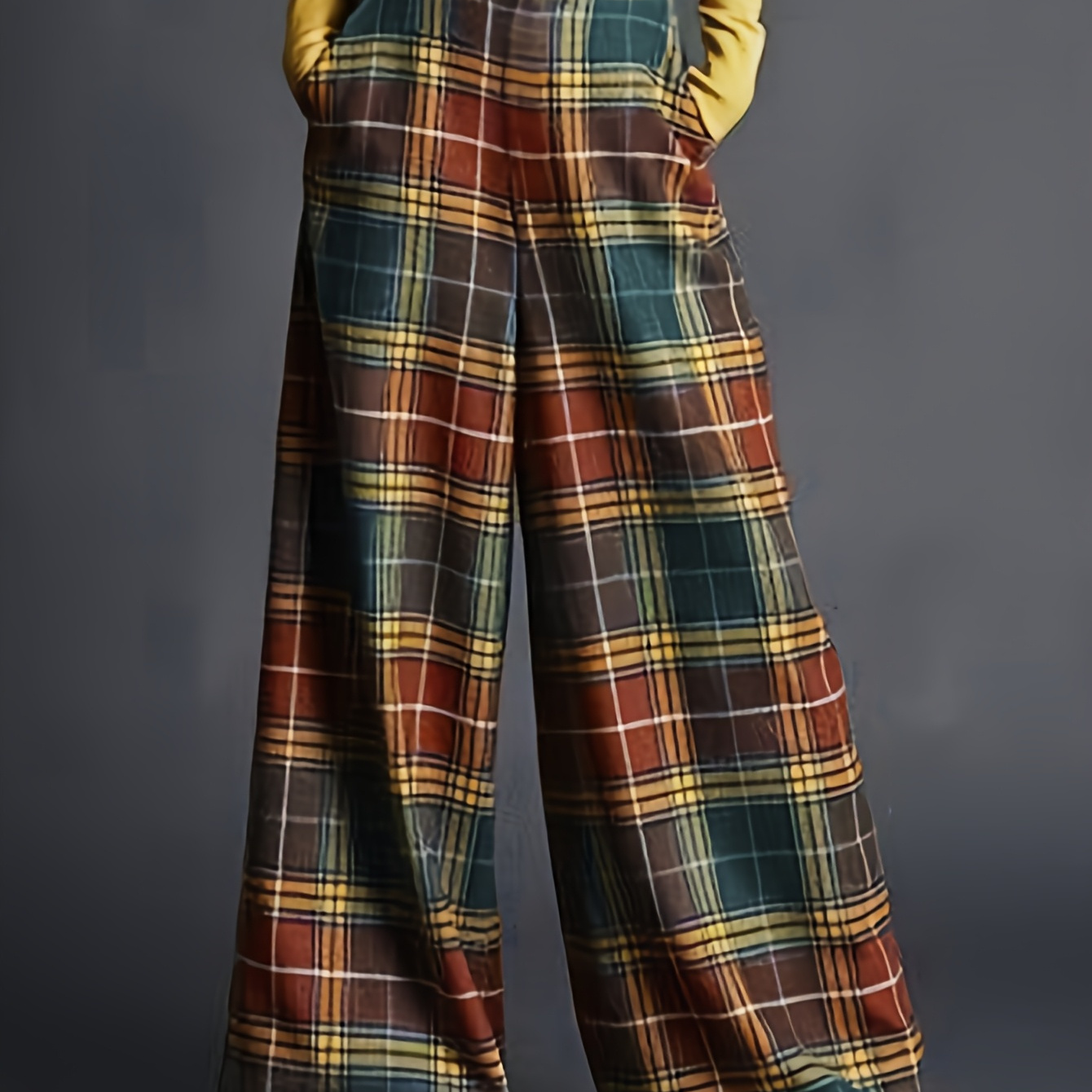 

Pantalon Large à Carreaux Élégant pour Femmes - Taille Haute, Coupe , Motif Tartan Vibrant, Confort Décontracté pour /Été/Automne, Tenue | Pantalon Large à Carreaux | Confortable