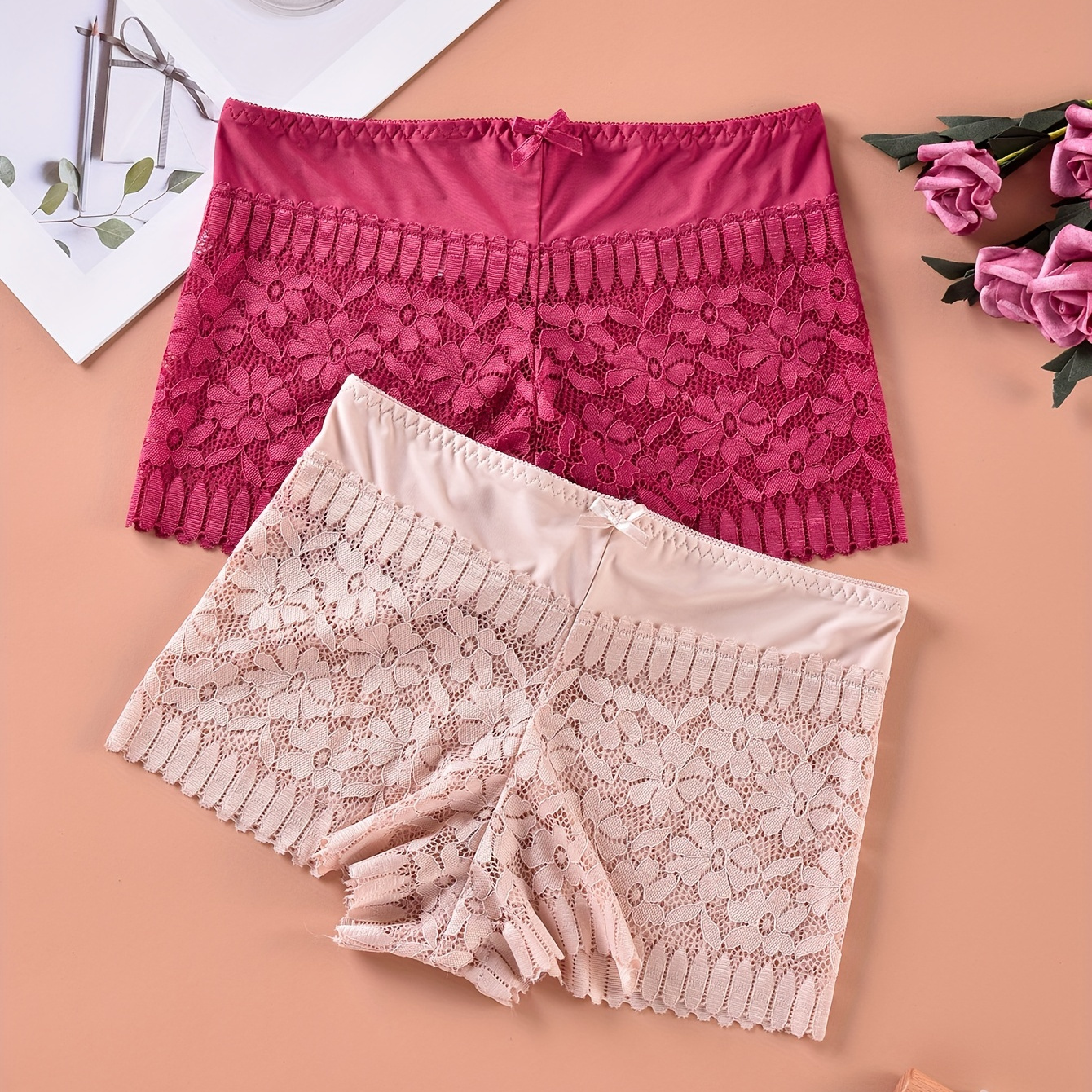 Floral Lace Boyshort Panties Breathable Comfortable Bow Tie - Temu