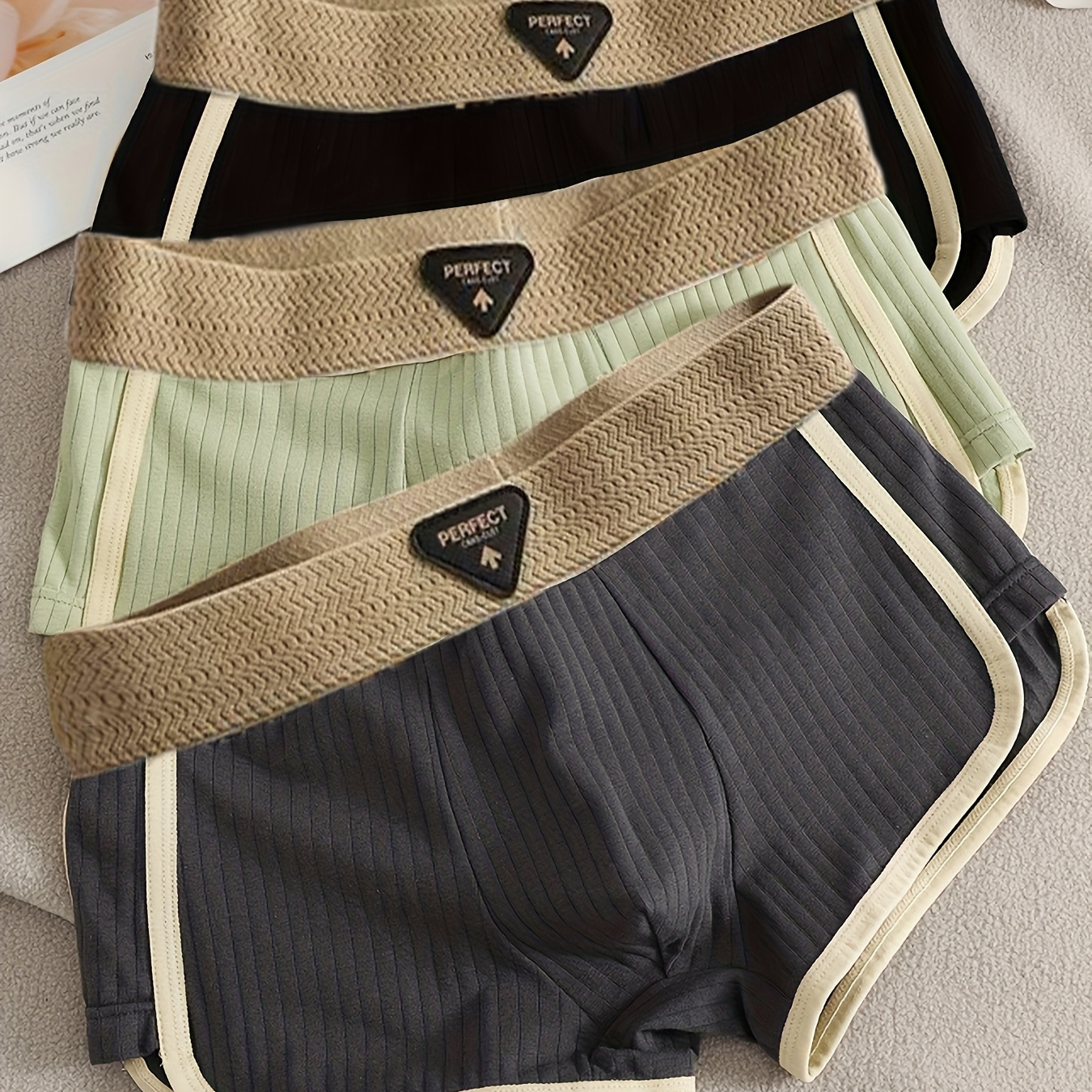 3pcs Men's Underwear, Ribbed Striped Casual Boxer Briefs, Breathable Comfortable Stretch Boxer Shorts, Athletic Shorts, Breathable Comfortable Stretchy Underwear, suit to Casual and sport Wear