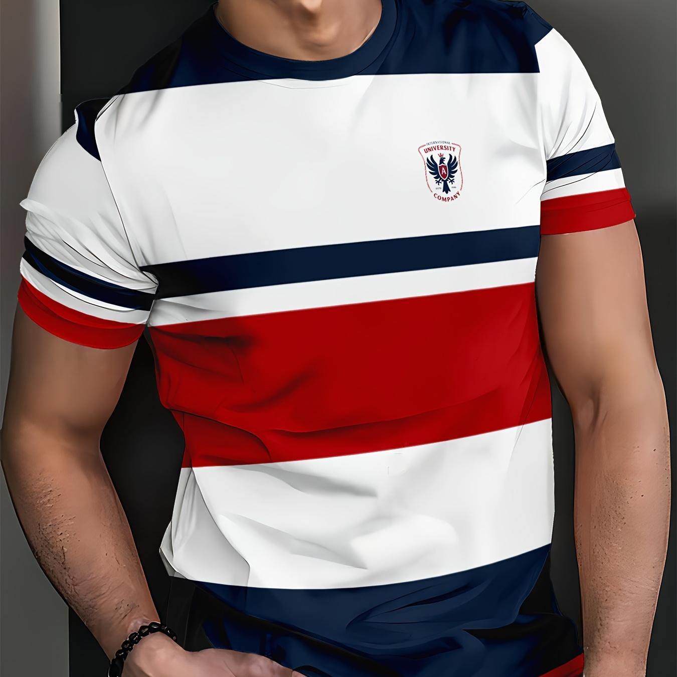 

T-shirt graphique à manches courtes et col rond pour homme, avec imprimé aigle en blocs de couleurs, vêtements pour homme pour l'été air.