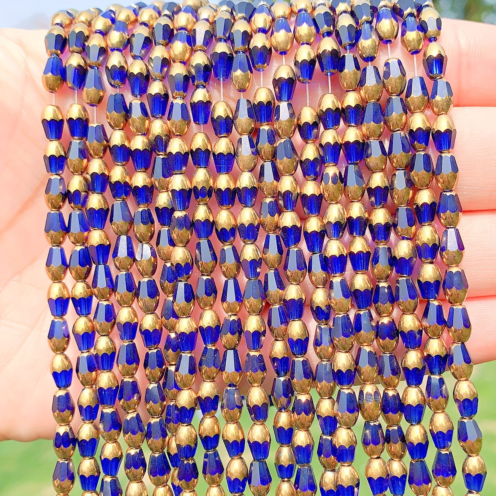 Blue Faceted Crystal Beads Golden Glass Beads Spacer - Temu