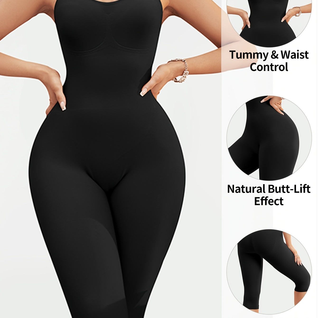 

1pc Seamless Women's Bodysuit, High Support Polyamide 88% Elastane 12% Knit Fabric, Solid Color, Tummy & Waist Control, , Smooth Thighs, No Padding