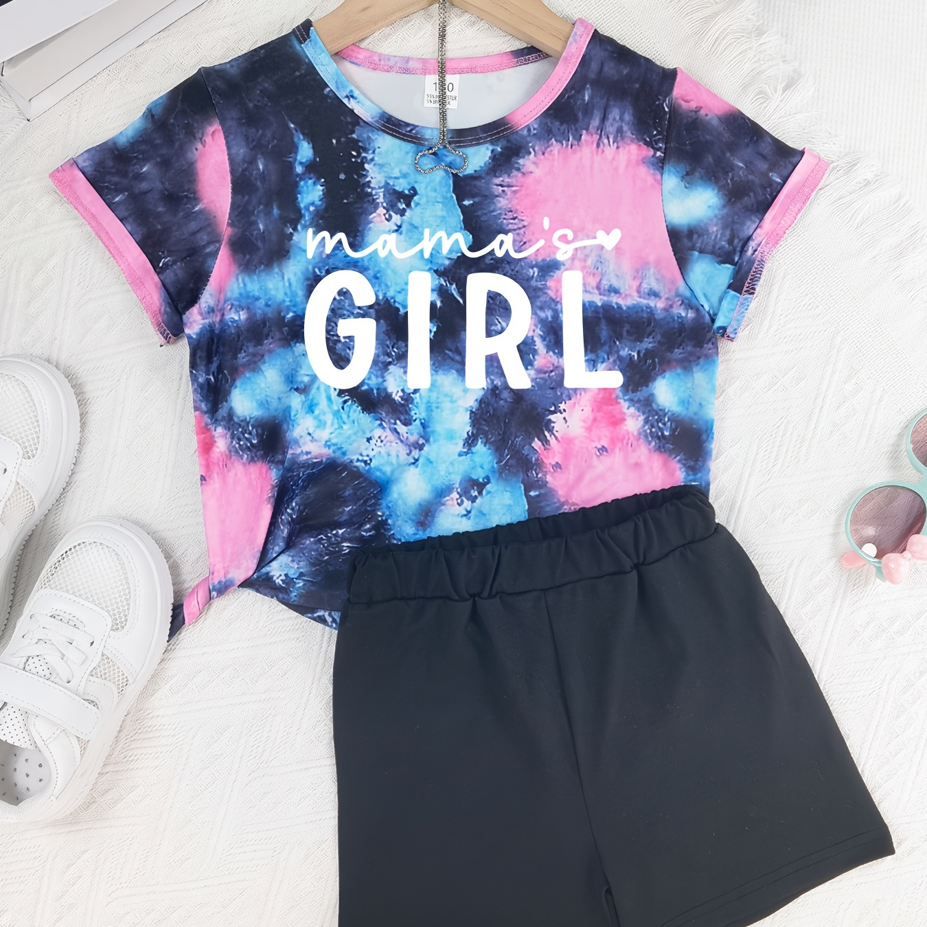 

mama's Girl" Print 2pcs Girls Casual Comfortable Versatile Short Sleeve T-shirt & Shorts Set, Cute, Lightweight And Comfy Summer Clothes