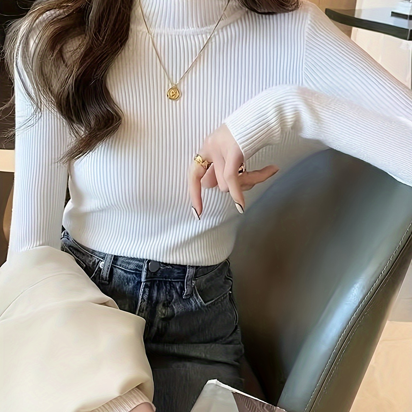 

Solid Color Mock Neck Sweater, Stylish Long Sleeve Sweater For Fall & Winter, Women's Clothing