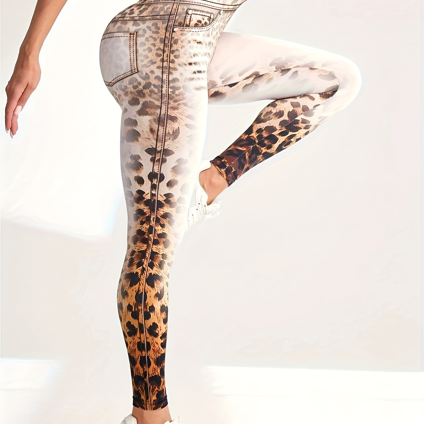 

Chic Women's High-waist Leggings With Leopard Print - Stretchy, Comfort