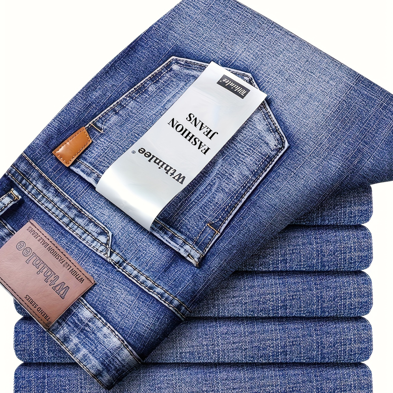 

Jean en Denim uni pour hommes, pantalon à jambe droite légèrement extensible de Style professionnel léger pour l'extérieur décontracté au quotidien