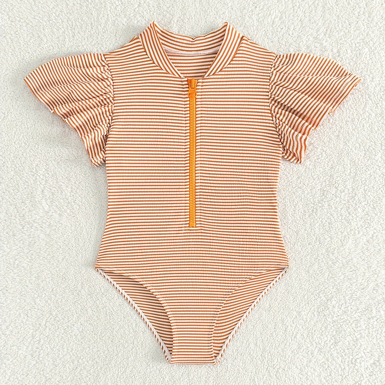 

Girl's Stripe Swimwear 1pc Flounce Sleeve Zipper Swimsuit Seaside Pool Beach Vacation Bathing Suits