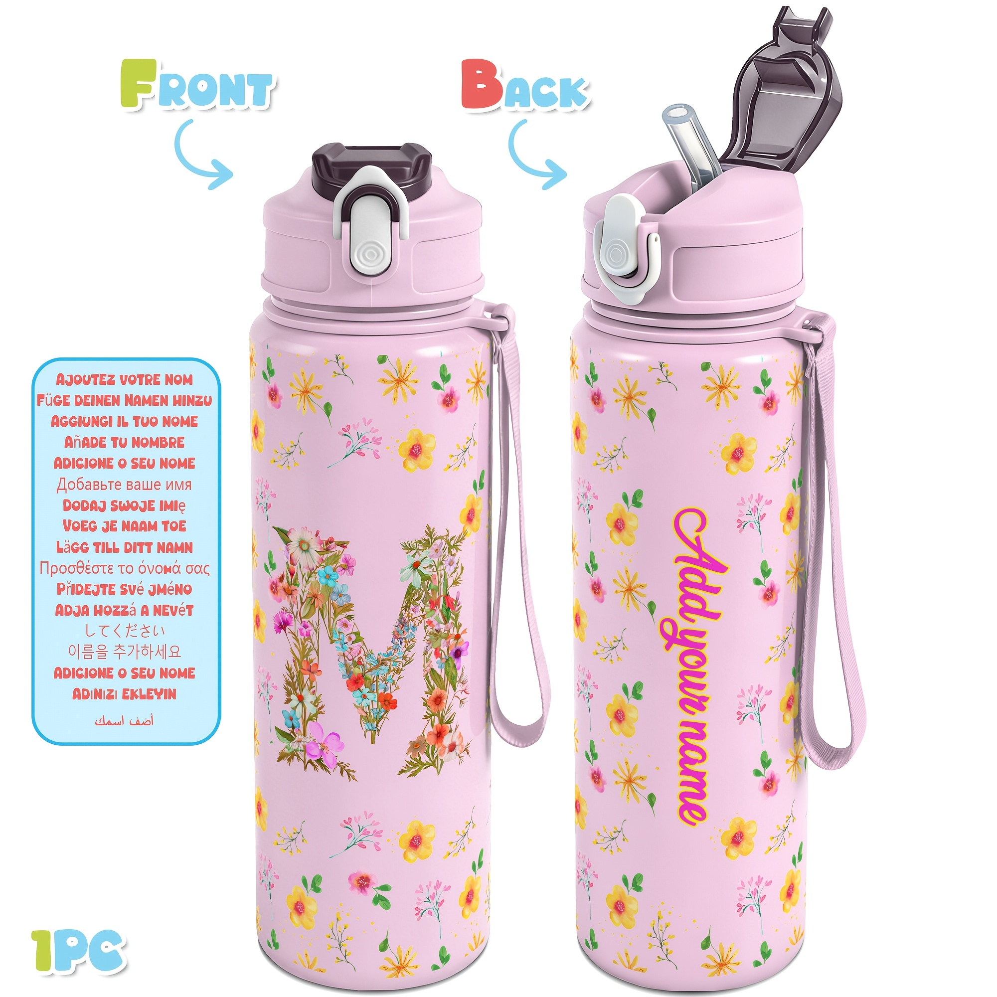 Image of 1pc 25oz Personalized Name Sports Water Bottle With Personalized Letters Time Marker And Hydration Reminders, Suitable For Sports, Fitness, Outdoor Travel, Durable Large Capacity Hiking Water Bottle