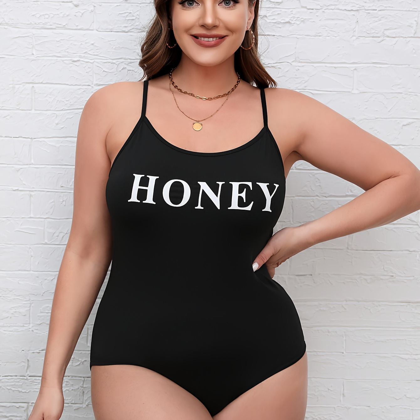 Plus Size Deep V Bodysuit, Long Sleeve Bodysuit For Spring & Fall, Women's  Plus Size Clothing