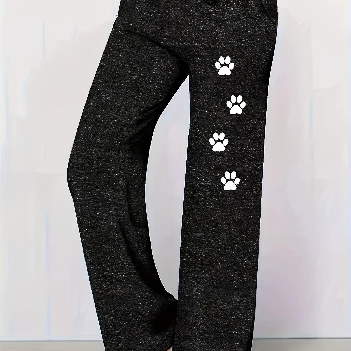 

Paw Print Drawstring Pants, Casual Every Day Wide Leg Comfy Pants, Women's Clothing