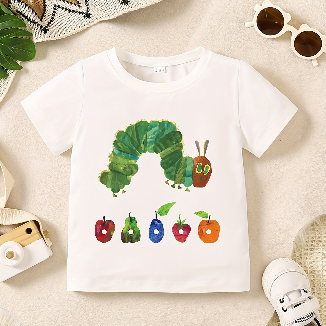 

Baby Boy's Summer Casual Short Sleeve T-shirt - Cartoon Caterpillar And Fruits Print Cool Comfy Crew Neck Tee Gift