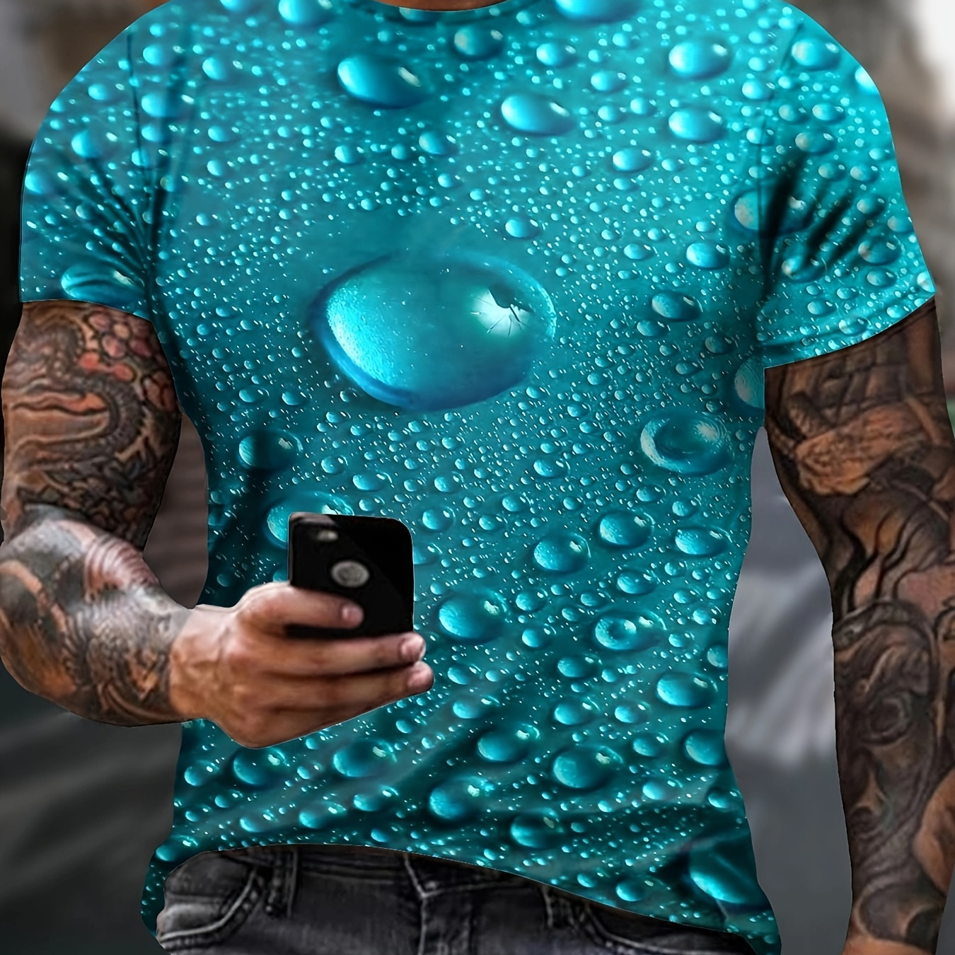 

Men's Quick Dry 3d Digital Water Drop Pattern Print T-shirt With Crew Neck And Short Sleeve, Casual And Stylish Tops Suitable For Summer Outdoors Wear And Vacation