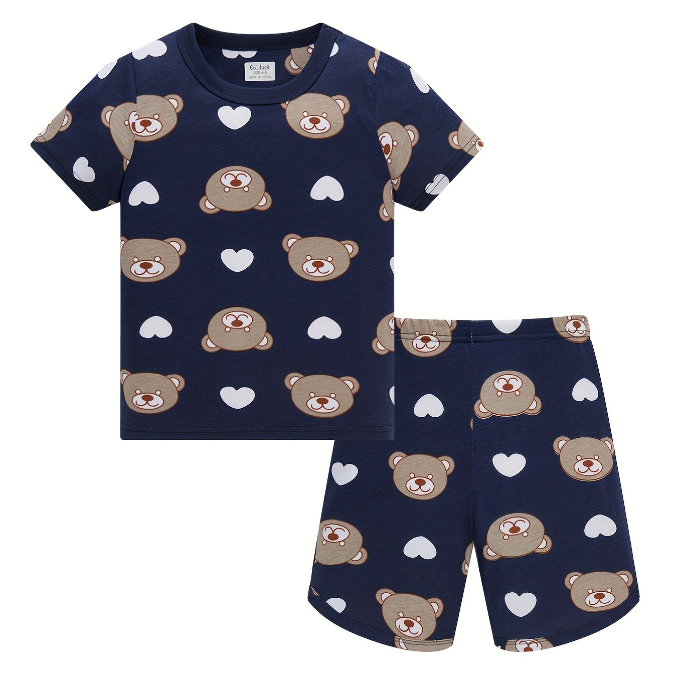 

Boys Bear And Heart Cotton Pajamas Set Short Sleeves Tops & Bottoms Comfortable Cozy Casual Homewear